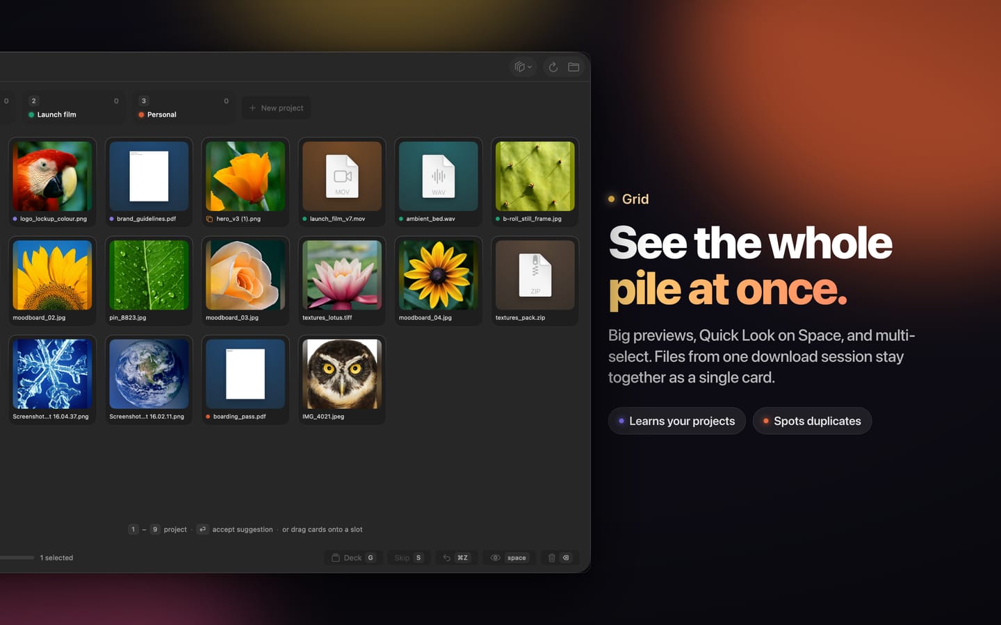 App Store screenshot 3: See the whole pile at once.